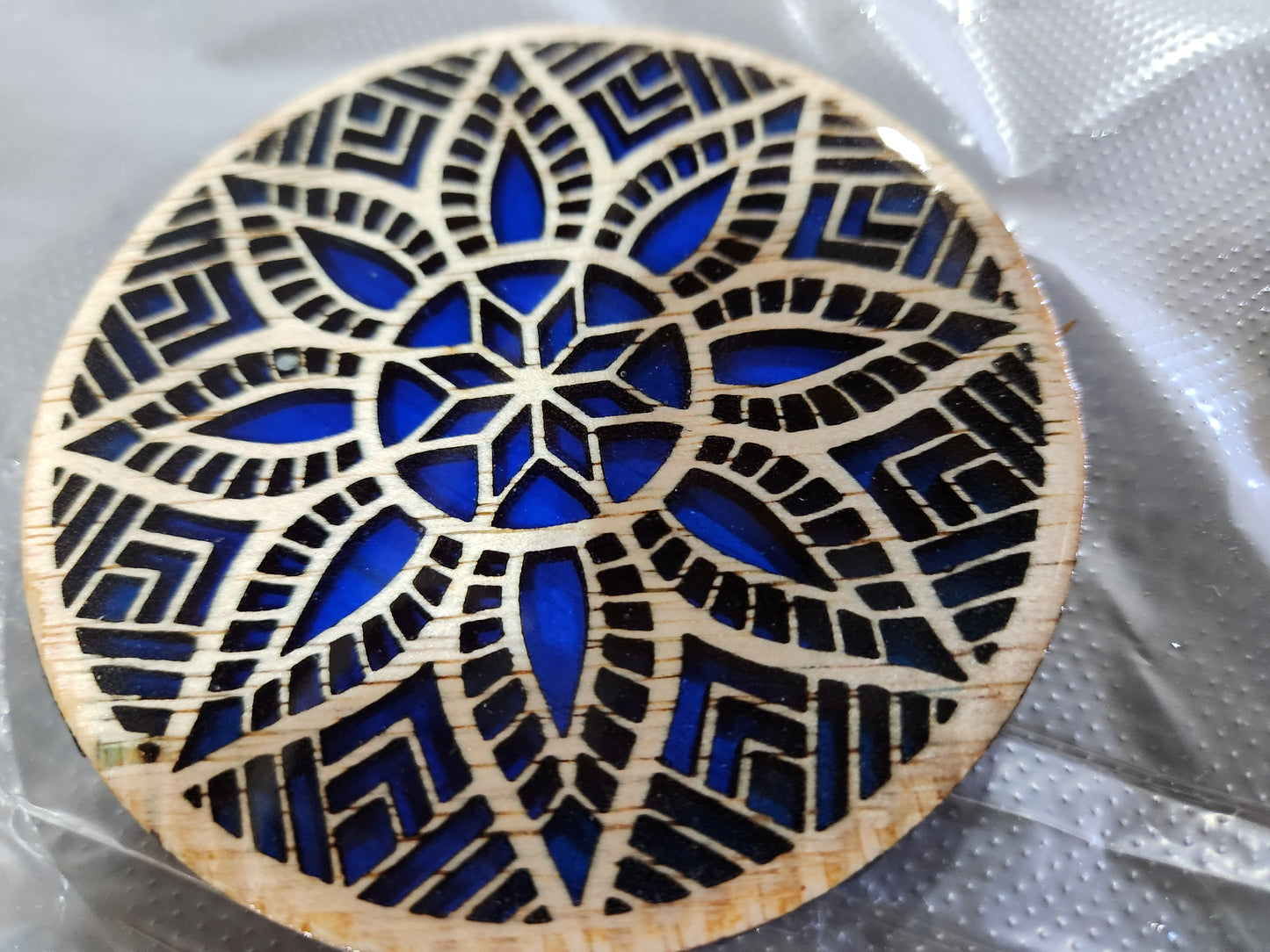 Wood & Resin Mandala Coaster Set with Custom Box #5