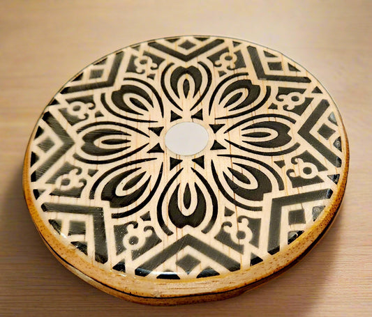 Wood & Resin Mandala Coaster Set with Custom Box #7