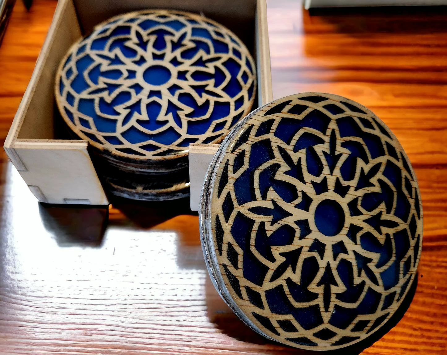 Wood & Resin Mandala Coaster Set with Custom Box #1
