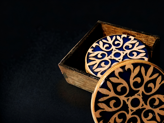 Wood & Resin Mandala Coaster Set with Custom Box #4